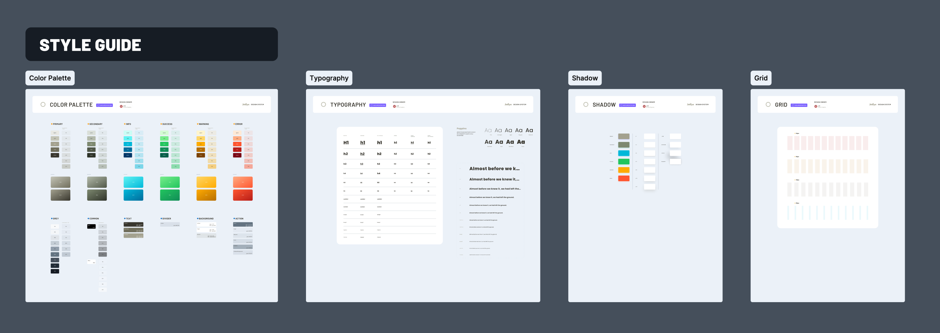 JetEye design system: color and typography tokens laid out in Figma
