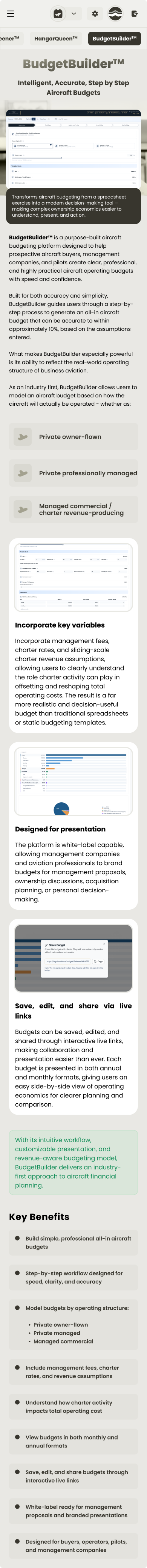 BudgetBuilder landing page on mobile