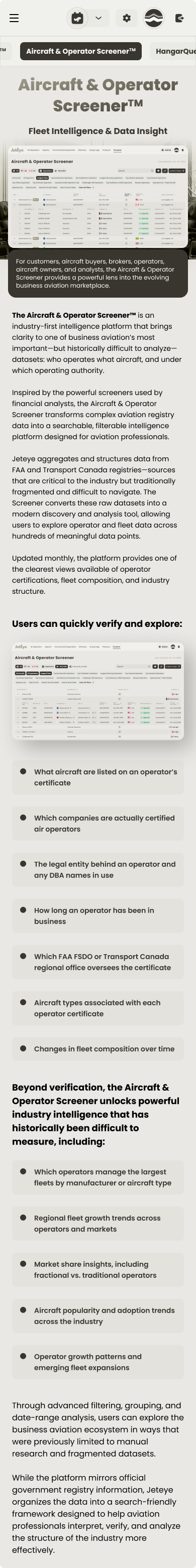 Screener landing page on mobile