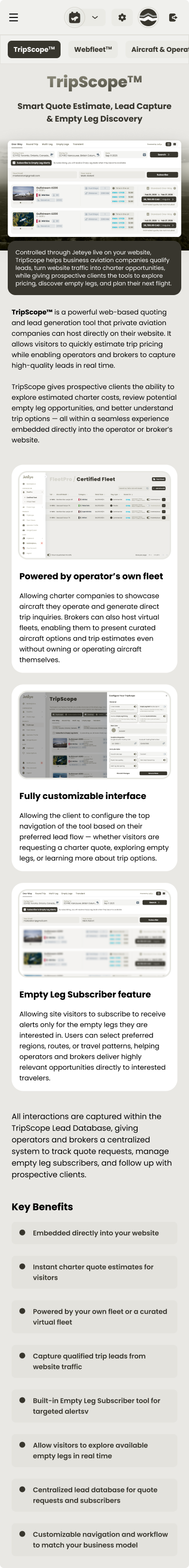 TripScope landing page on mobile