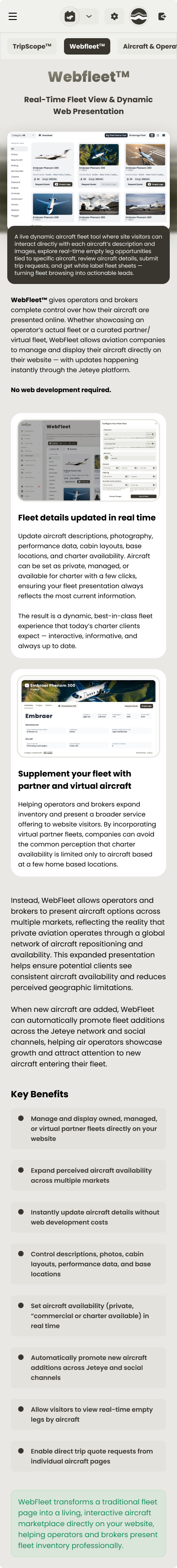 WebFleet landing page on mobile