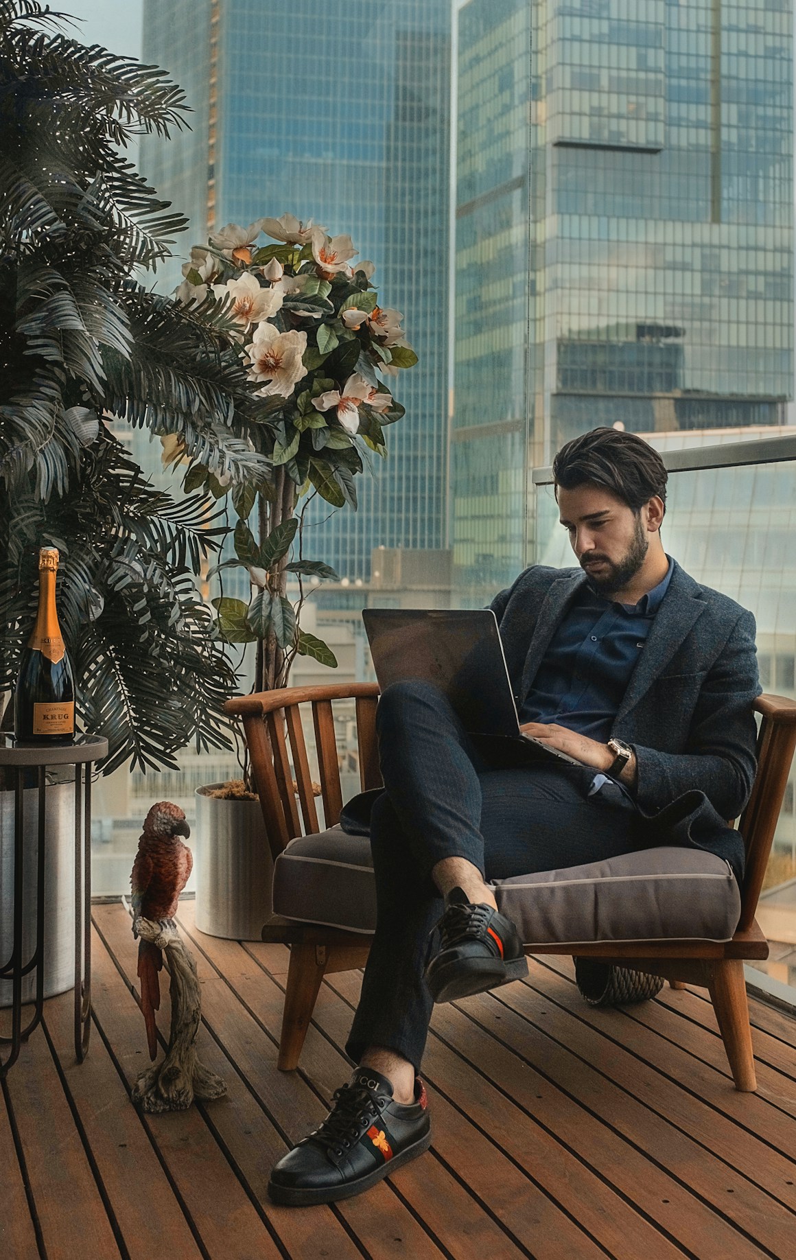 Marcus, an entrepreneur in his mid-forties, checking his phone between flights