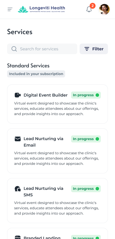 The physician services page on mobile
