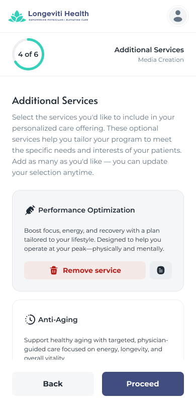 The same physician onboarding branch on mobile