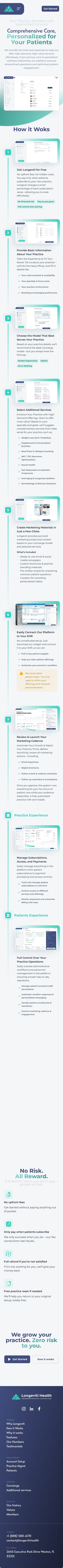 Longeviti physician marketing site, page 2 on mobile