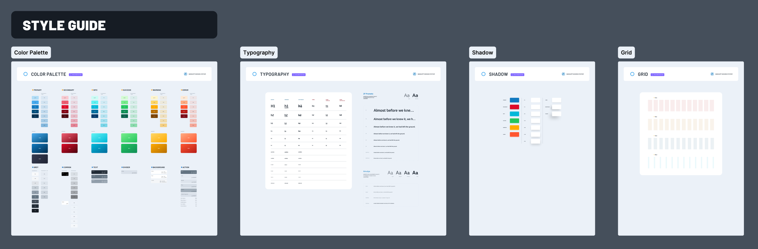 The ZF Diagnostic System design system: color and typography foundations laid out on a board