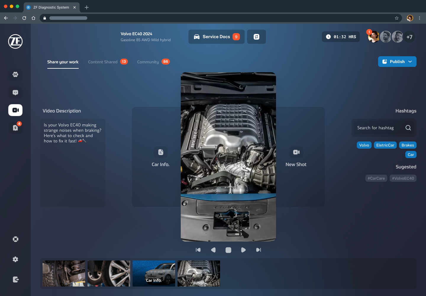 The Share Your Work community feature: a feed of technician posts about repairs with comments and interactions